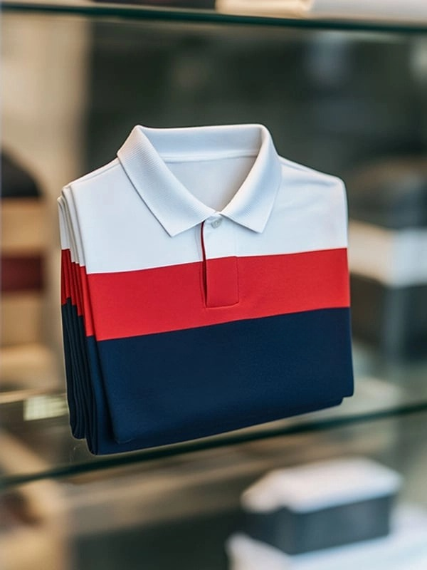 Men's Classic Tricolor Check Business Logo Button Short Sleeve Polo Shirt
