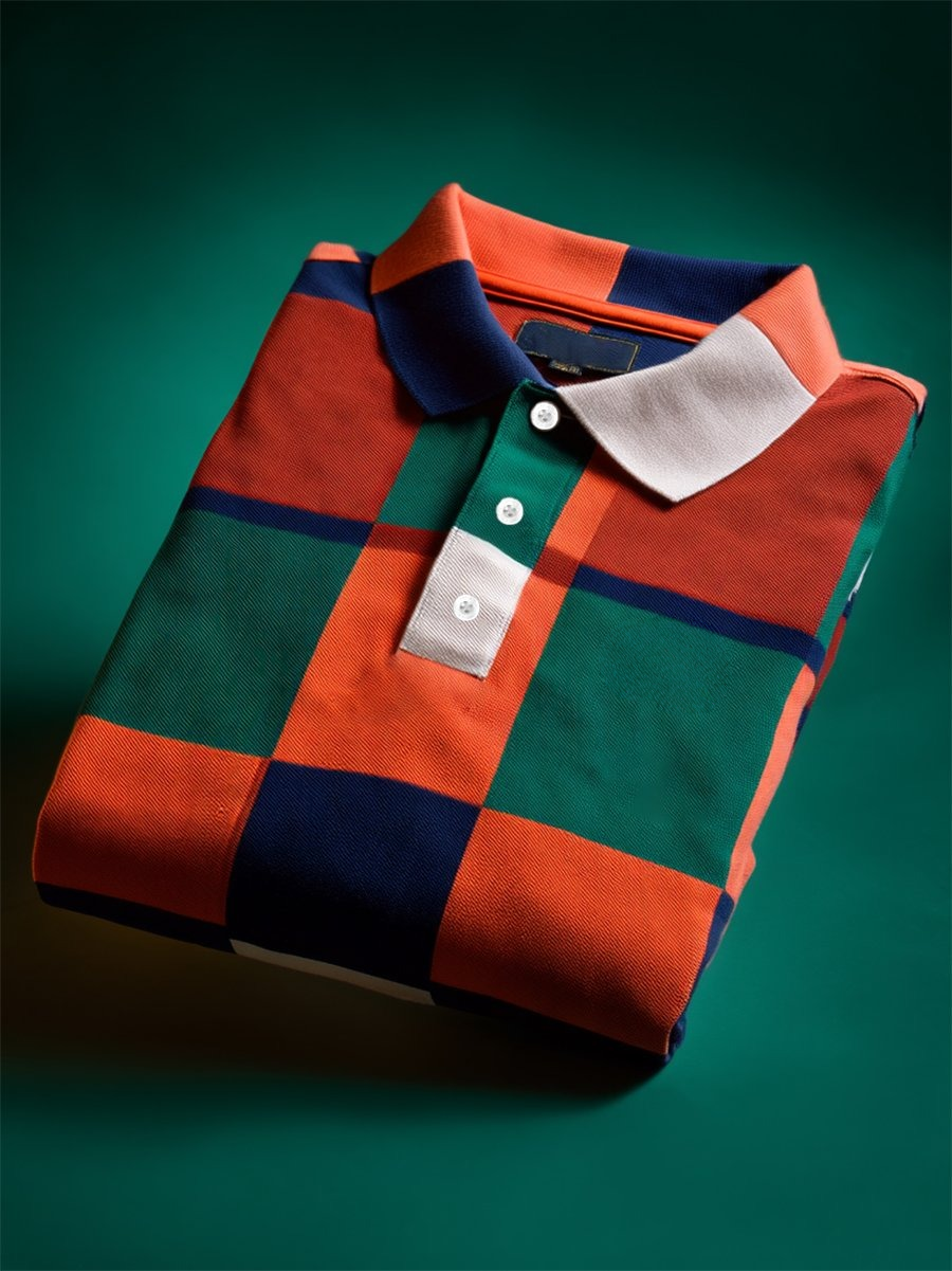 Men's Business Casual Geometric Art Button Short Sleeve Polo Shirt