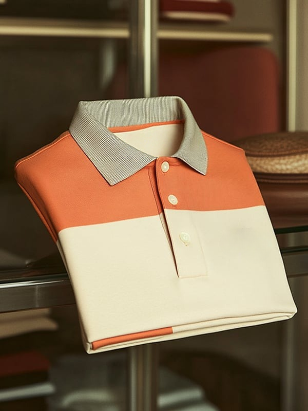Men's Classic Business Check Logo Button Short Sleeve Polo Shirt