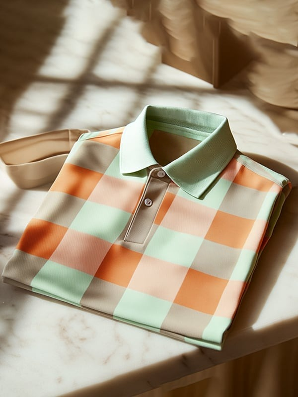 Men's Classic Business Contrast Logo Button Short Sleeve Polo Shirt