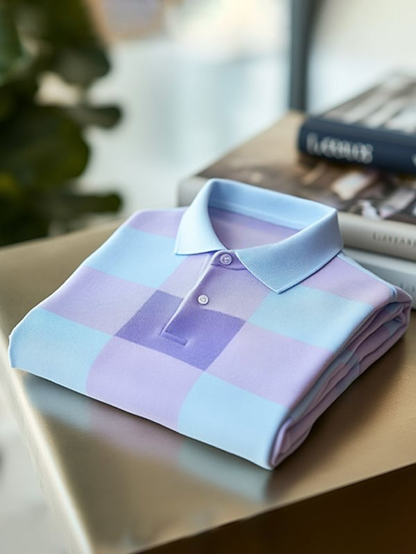 Men's Classic Business Contrast Logo Button Short Sleeve Polo Shirt