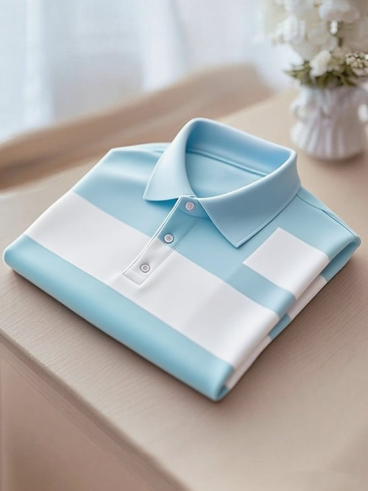 Men's Smart Casual Color Block Logo Button Short Sleeve Polo Shirt