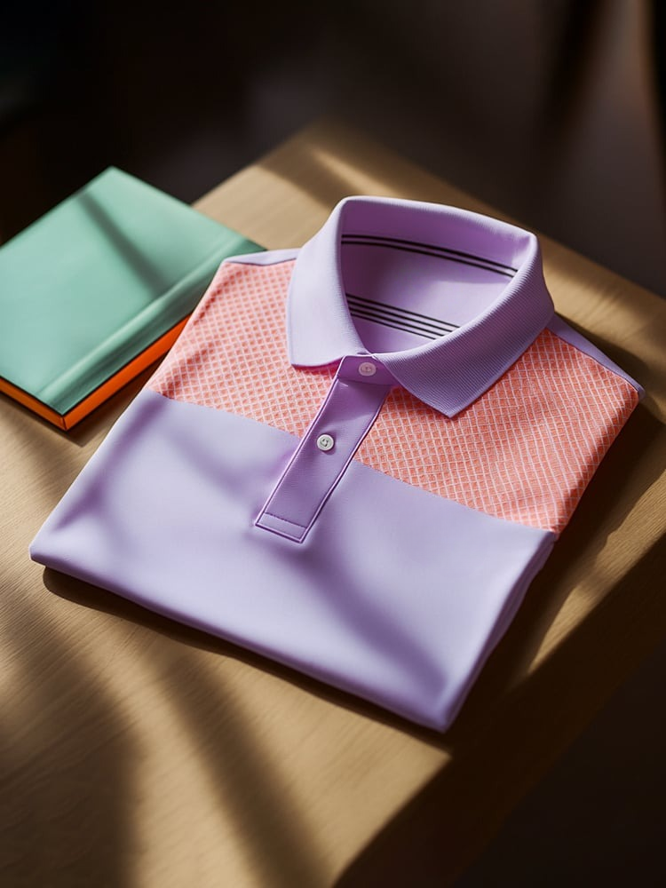 Men's Classic Business Check Logo Button Short Sleeve Polo Shirt