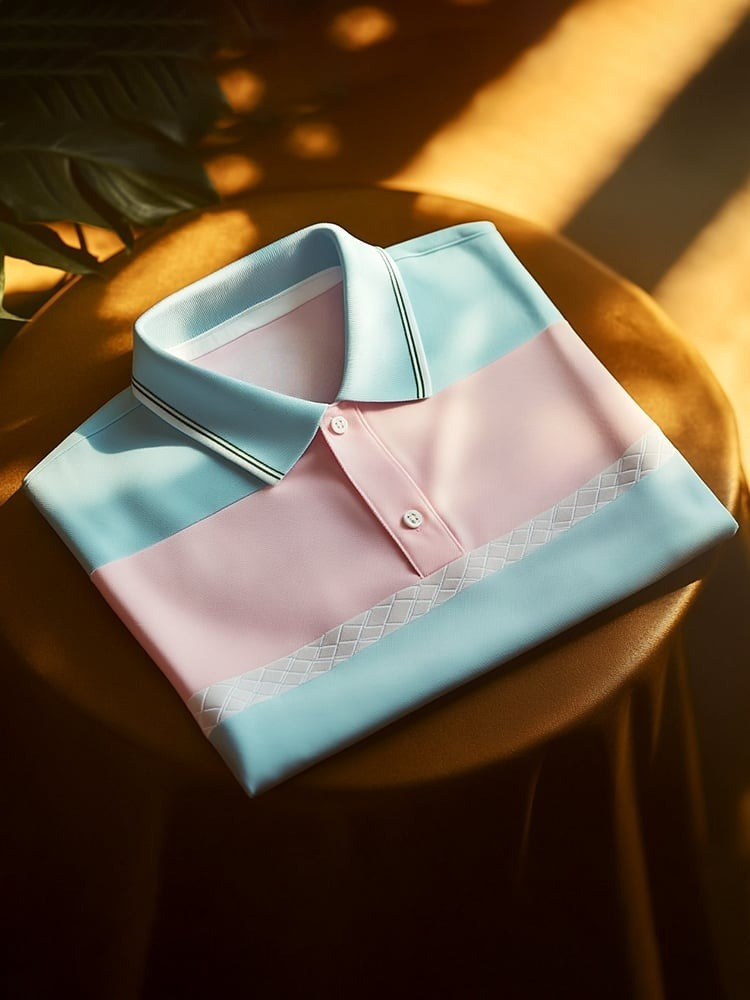 Men's Classic Business Check Logo Button Short Sleeve Polo Shirt