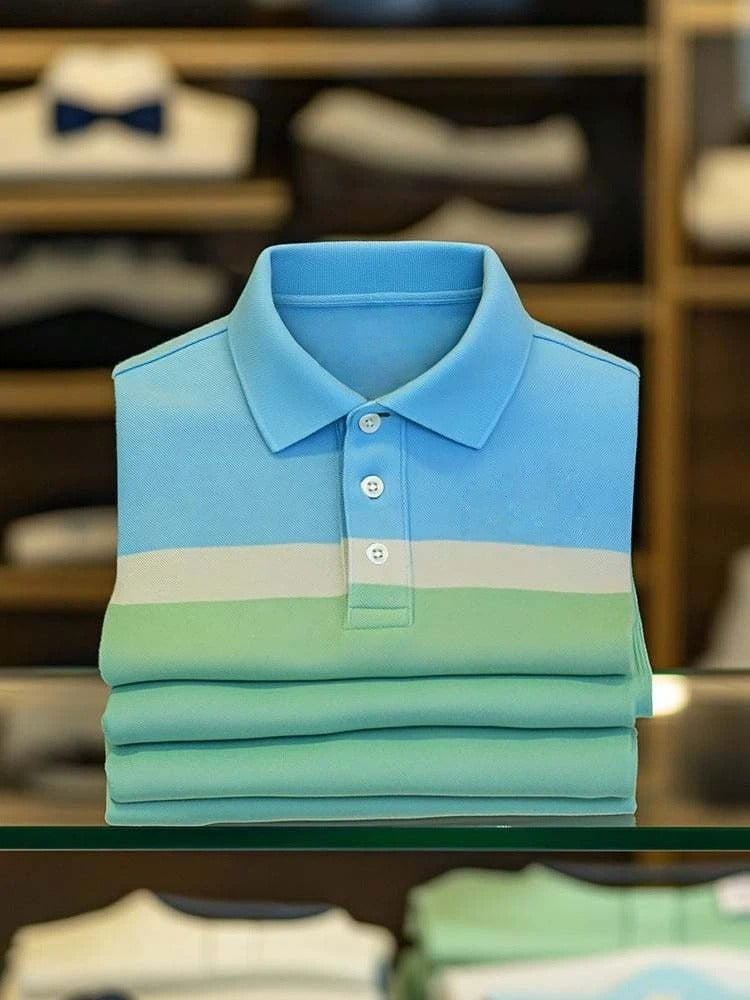 Men's Smart Casual Color Block Logo Button Short Sleeve Polo Shirt