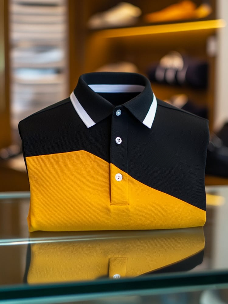 Men's Smart Casual Color Block Logo Button Short Sleeve Polo Shirt