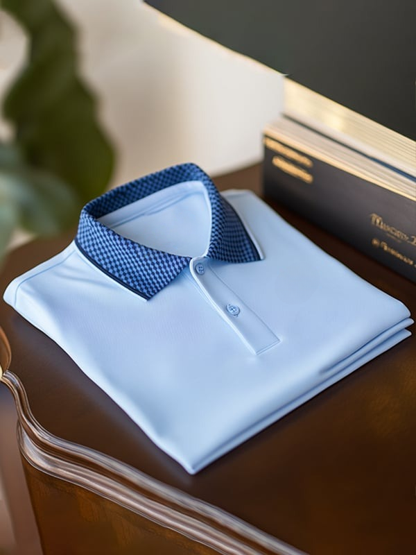 Men's Classic Solid Collar Logo Button Short Sleeve Polo Shirt