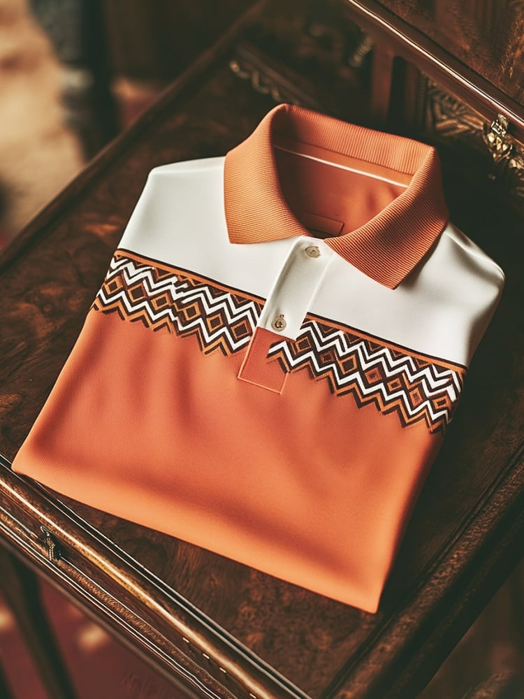 Men's Classic Business Check Logo Button Short Sleeve Polo Shirt