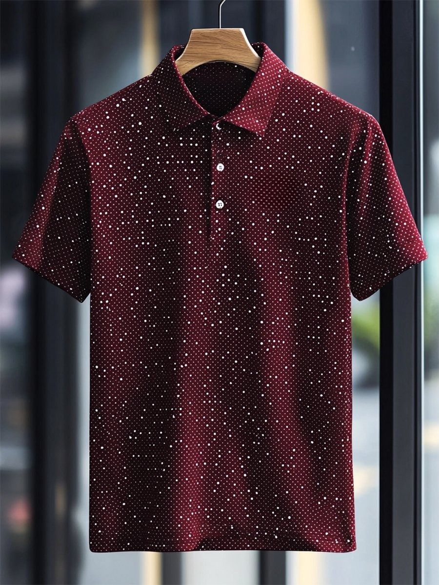 Men's Business Casual Polka Dot Art Button Short Sleeve Polo Shirt