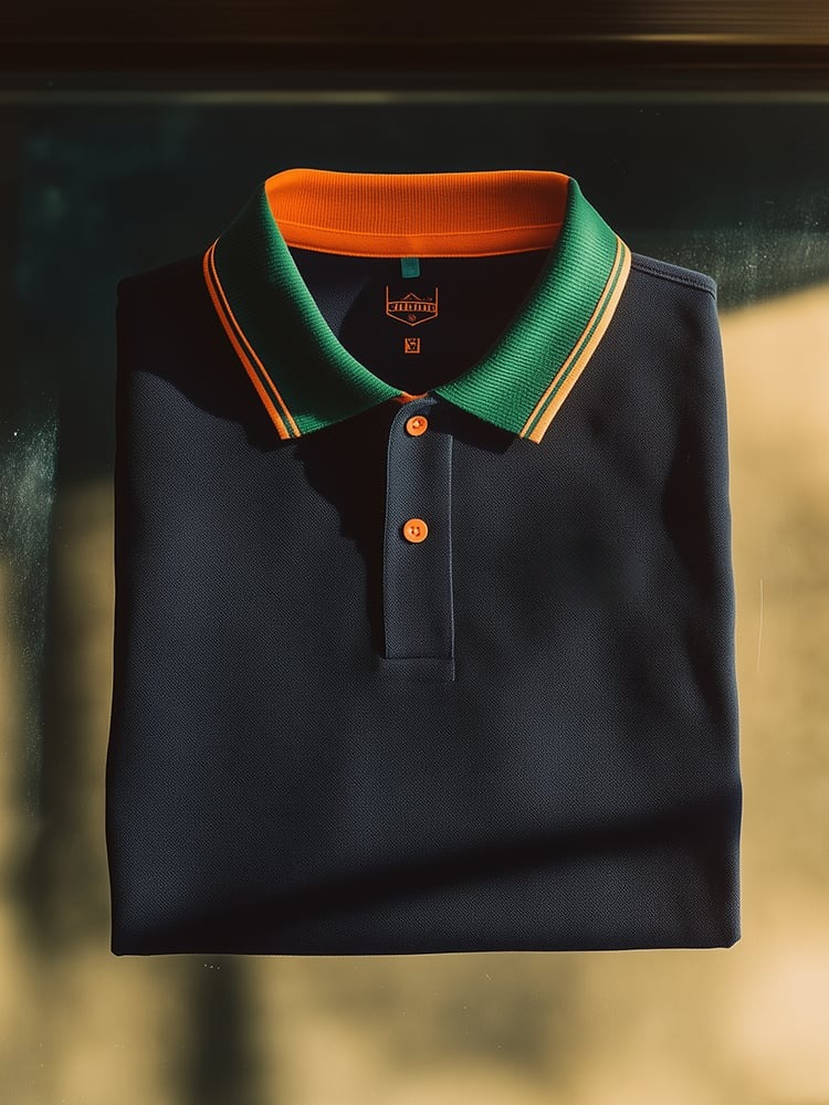 Men's Classic Business Old Money Button Short Sleeve Birdie Navy Blue Polo Shirt