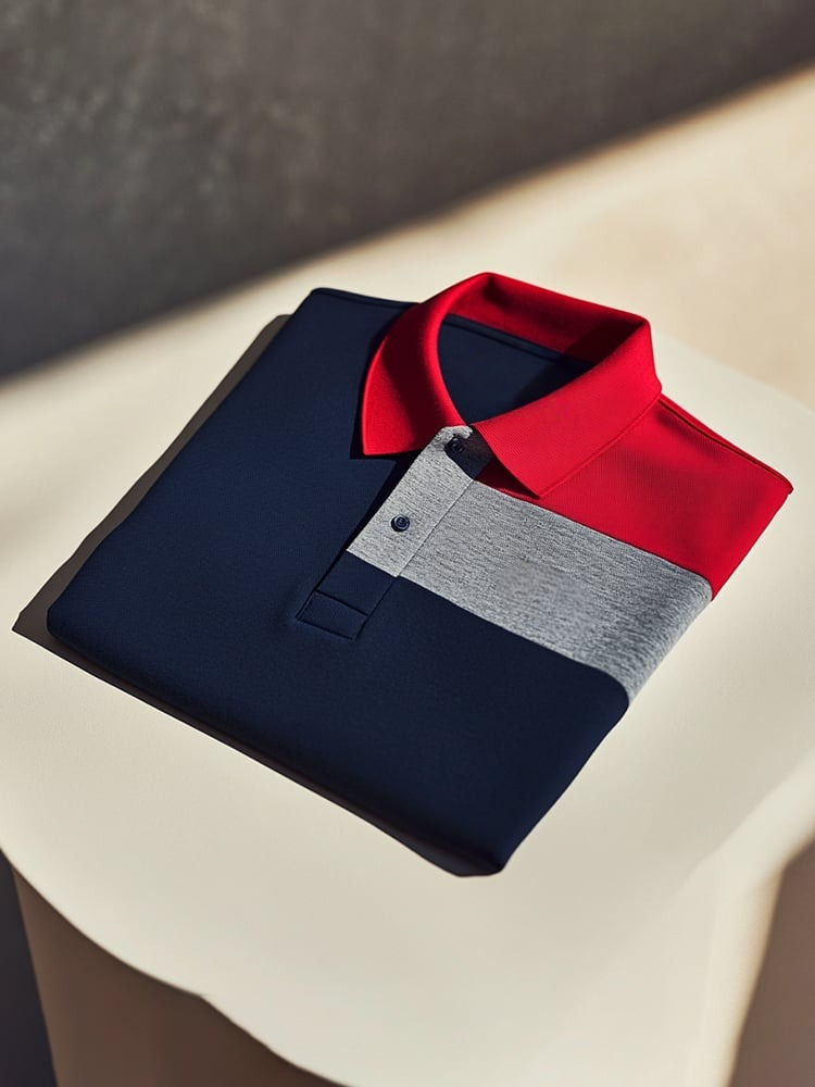 Men's Classic Business Check Logo Button Short Sleeve Polo Shirt