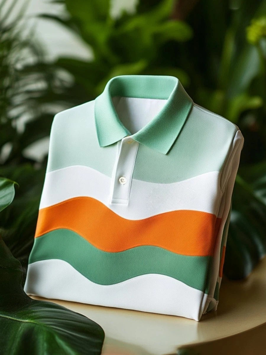Men's Classic Business Logo Button Short Sleeve Polo Shirt