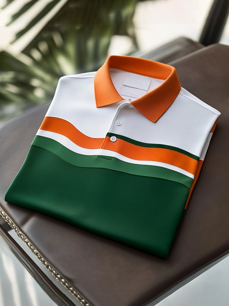 Men's Classic Business Check Logo Button Short Sleeve Polo Shirt