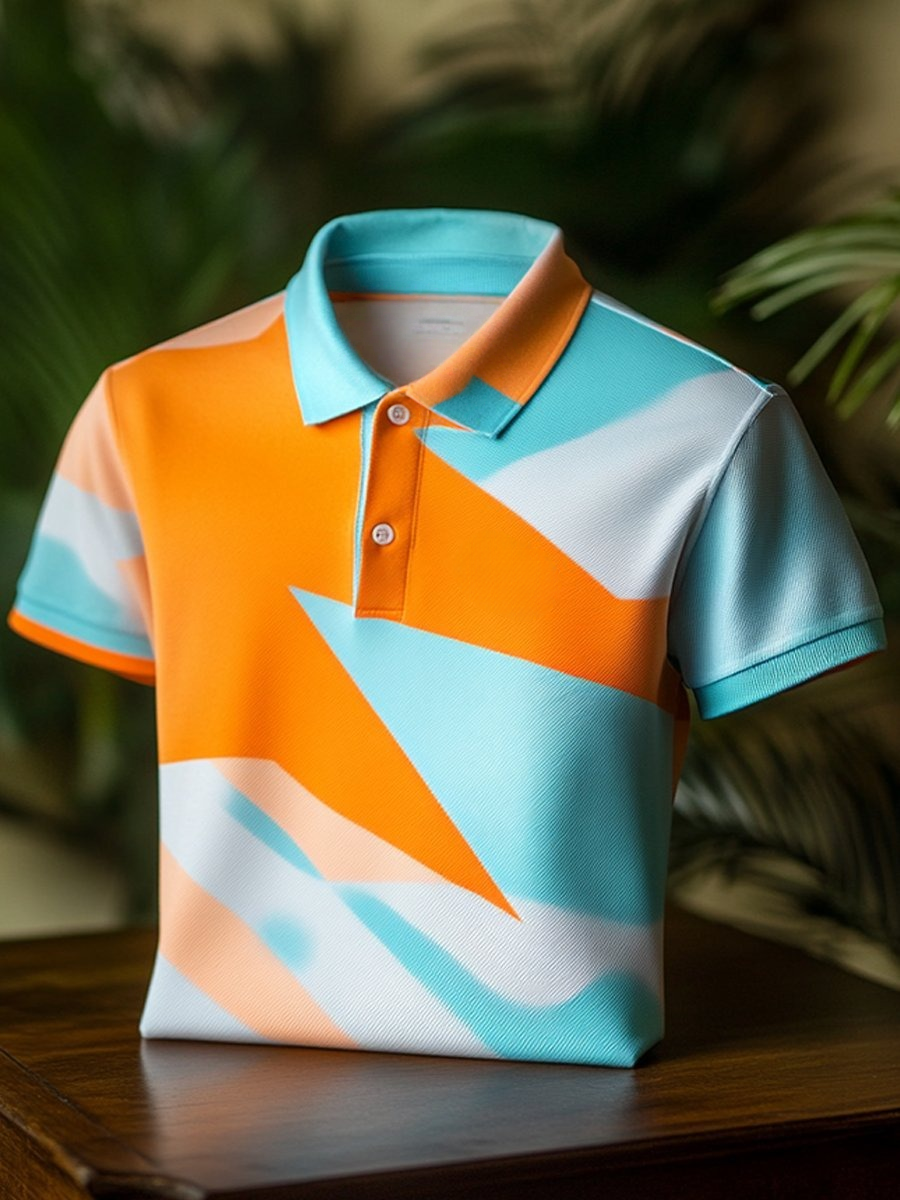Men's Classic Business Contrast Logo Button Short Sleeve Polo Shirt