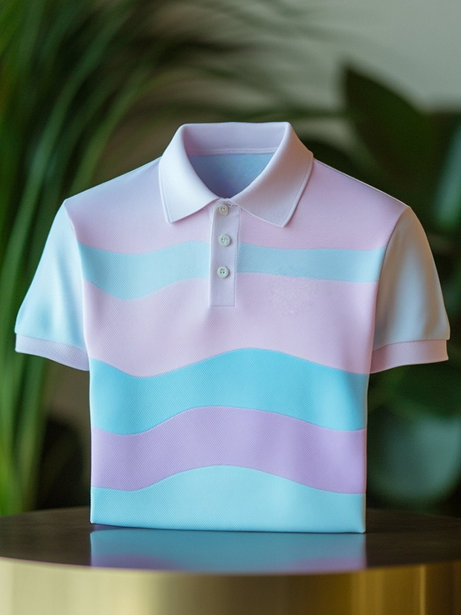Men's Classic Business Contrast Logo Button Short Sleeve Polo Shirt