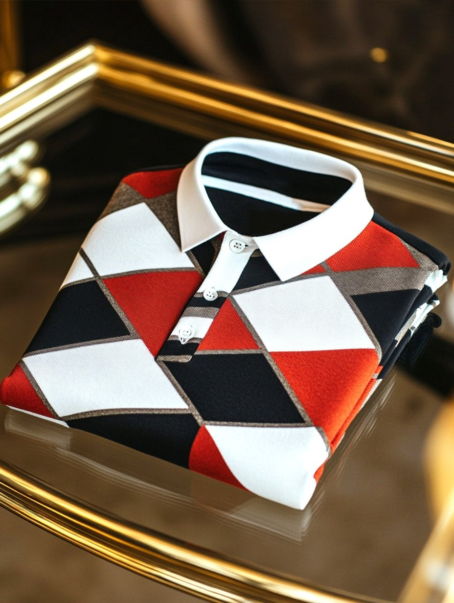 Men's Business Casual Artistic Button Short Sleeve Polo Shirt