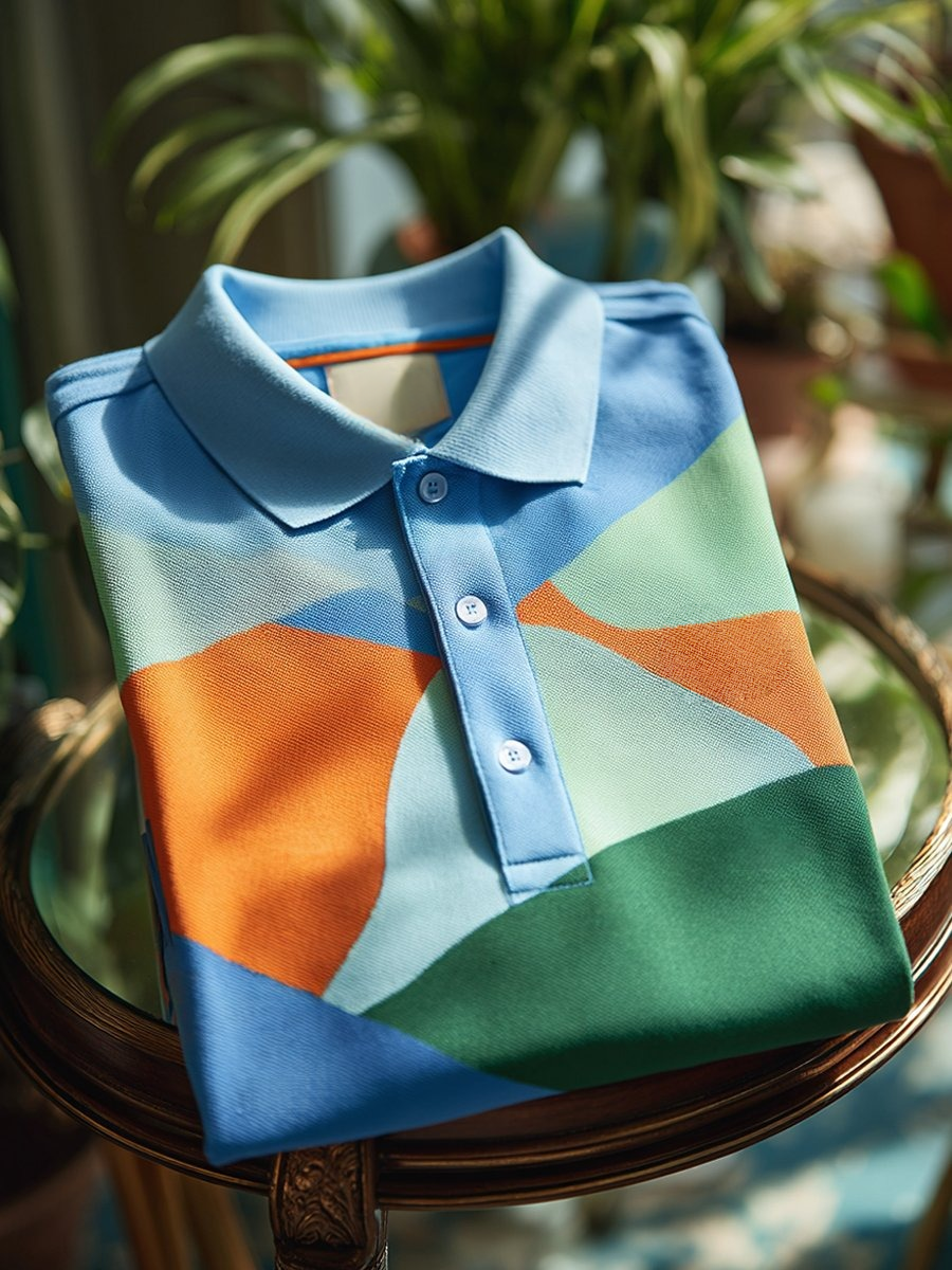 Men's Classic Business Logo Button Short Sleeve Polo Shirt