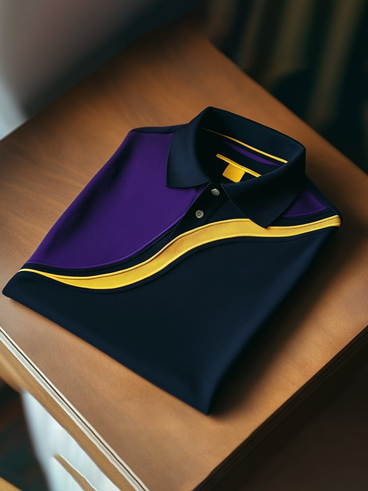 Men's Classic Business Check Logo Button Short Sleeve Polo Shirt