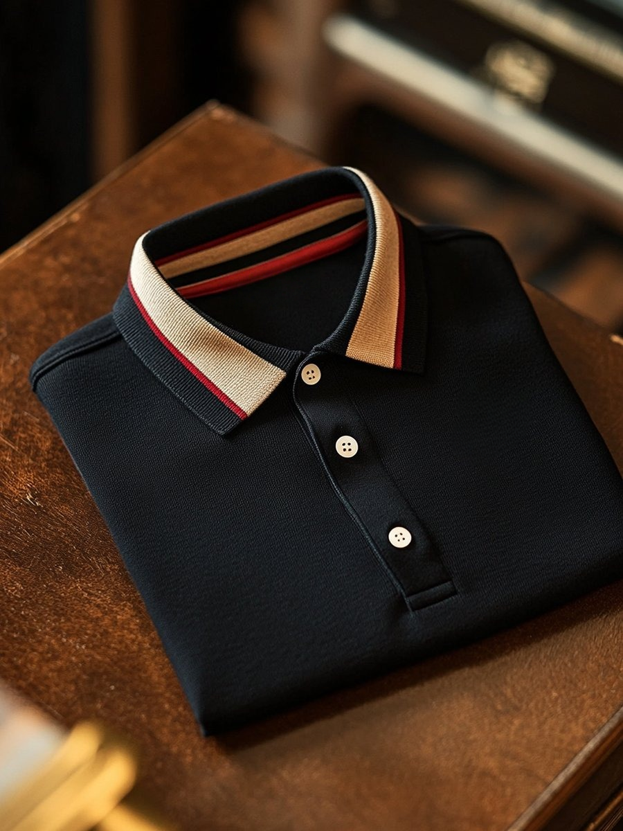 Men's Business Casual Black Button Short Sleeve Polo Shirt