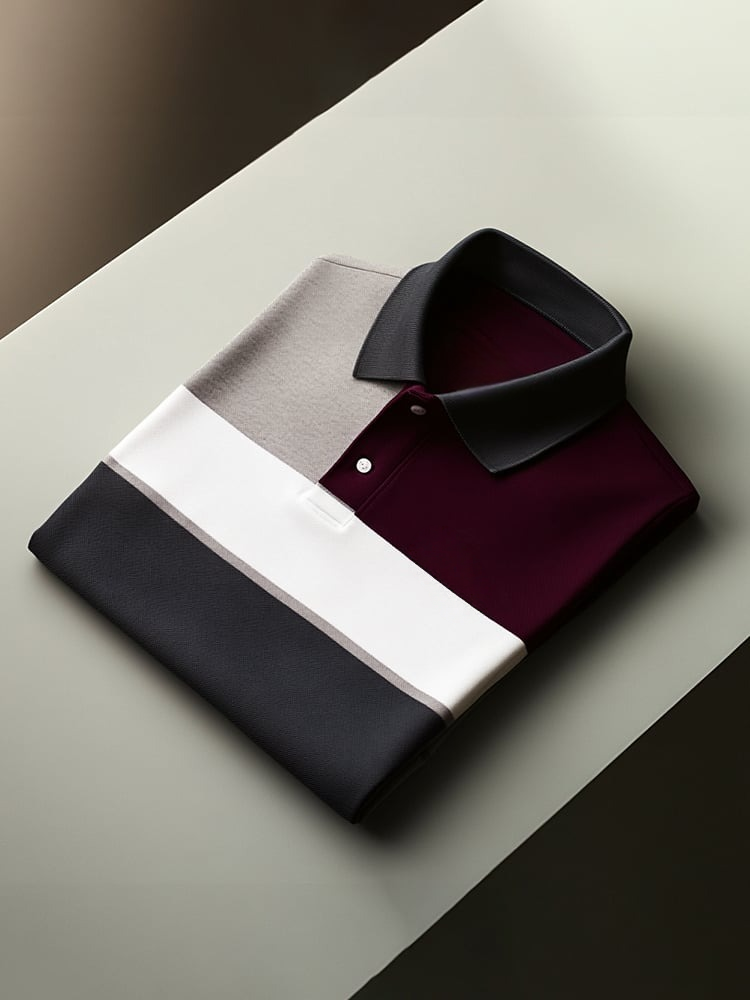 Men's Classic Business Check Logo Button Short Sleeve Polo Shirt