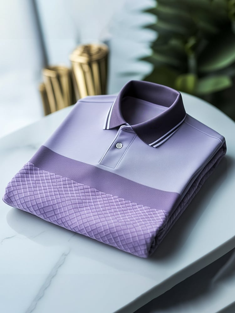 Men's Classic Business Check Logo Button Short Sleeve Polo Shirt
