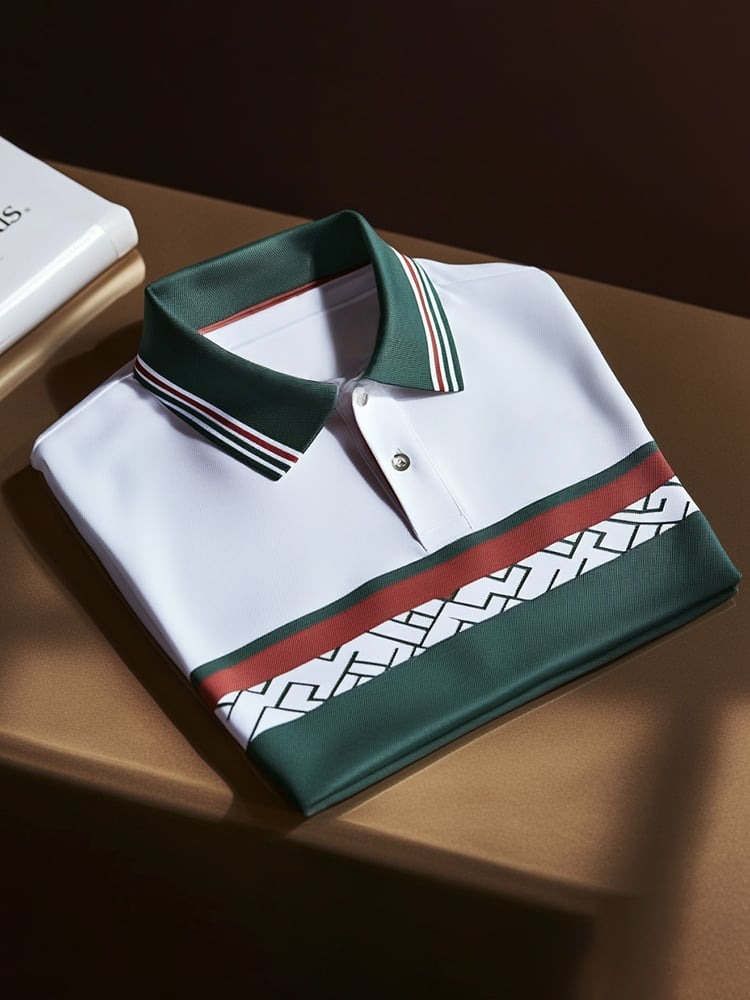 Men's Classic Business Check Logo Button Short Sleeve Polo Shirt