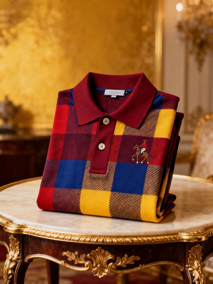 Men's Retro Business Logo Print Long Sleeve Polo Shirt