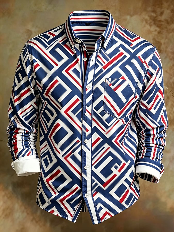 Men's Retro Abstract Art Print Comfortable Business Style Shirt