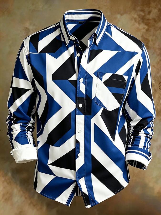 Men's Retro Abstract Art Print Comfortable Business Style Shirt