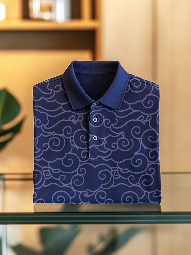 Men's Business Casual Cloud Button Short Sleeve Polo Shirt