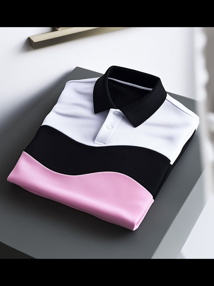 Men's Classic Business Check Logo Button Short Sleeve Polo Shirt