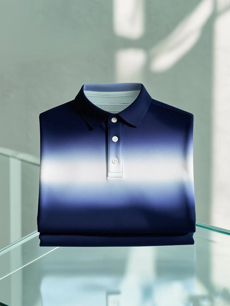 Men's Business Casual Gradient Button Short Sleeve Polo Shirt