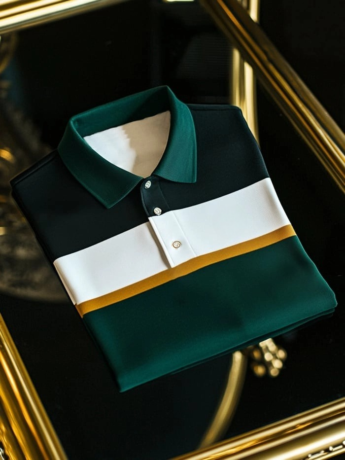 Men's Classic Business Logo Button Short Sleeve Polo Shirt