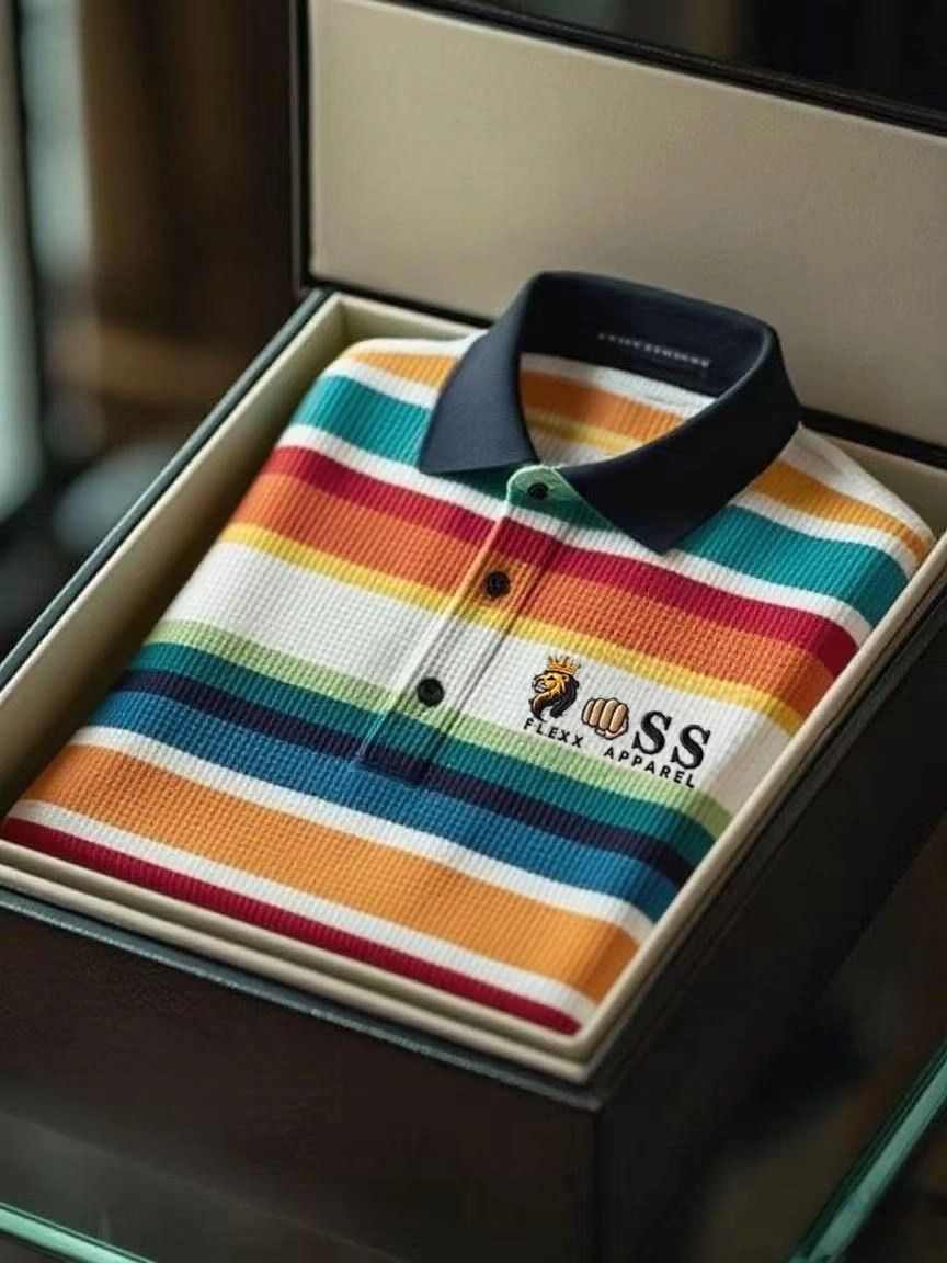 Men's Fashion Business Style Letter Printed Waffle Casual Short Sleeve POLO Shirt