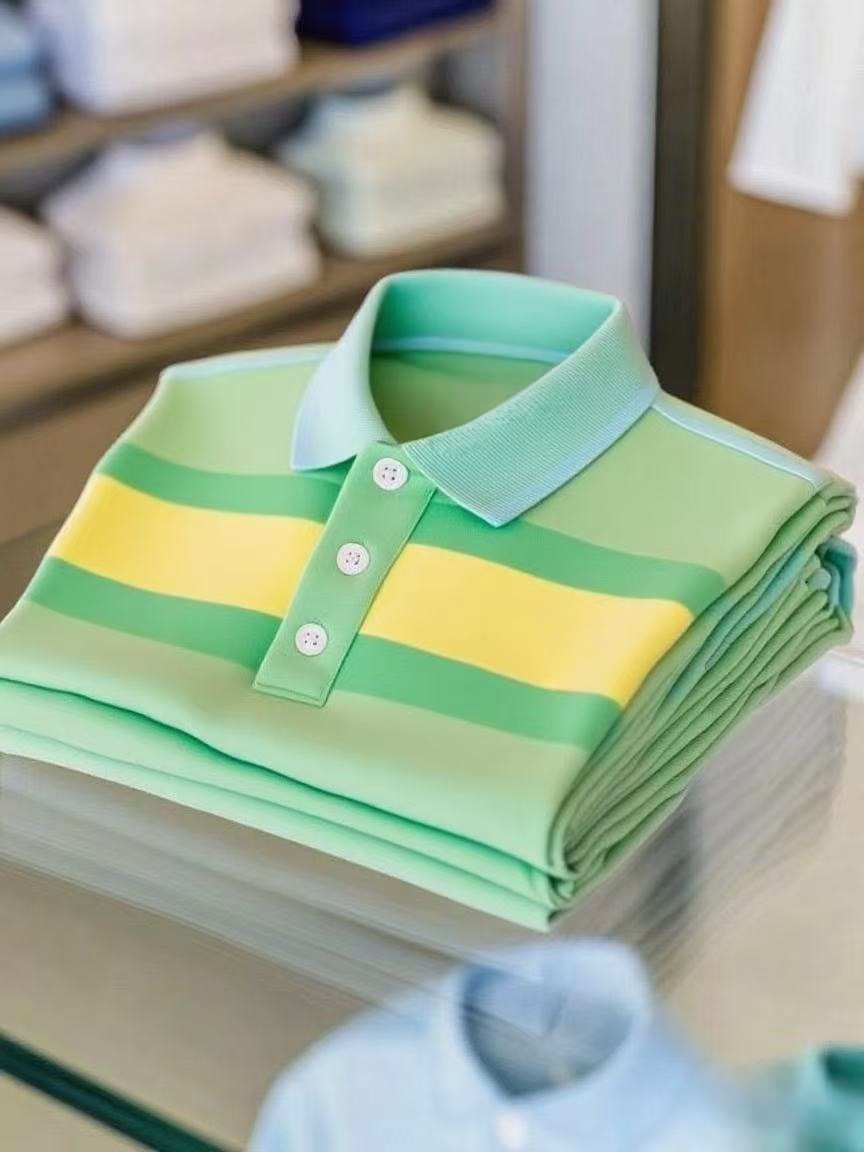 Men's Business Casual Color Block Stripe Button Short Sleeve Polo Shirt