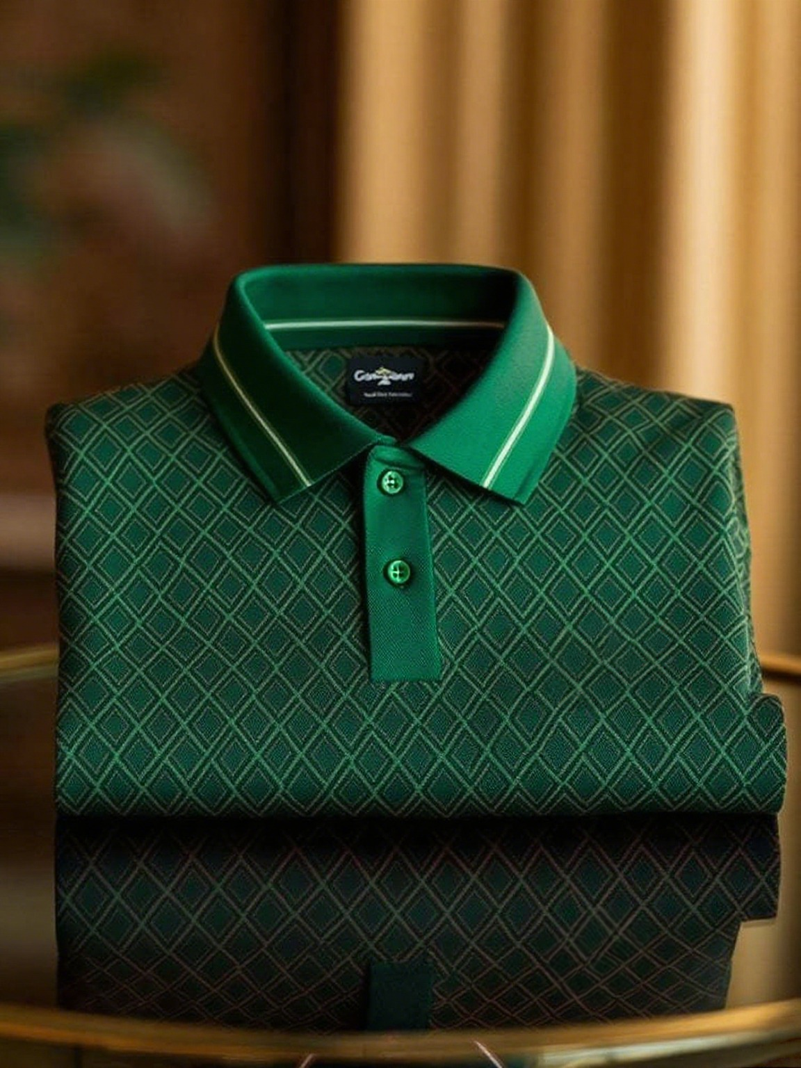 Men's Classic Business Check Logo Button Short Sleeve Polo Shirt