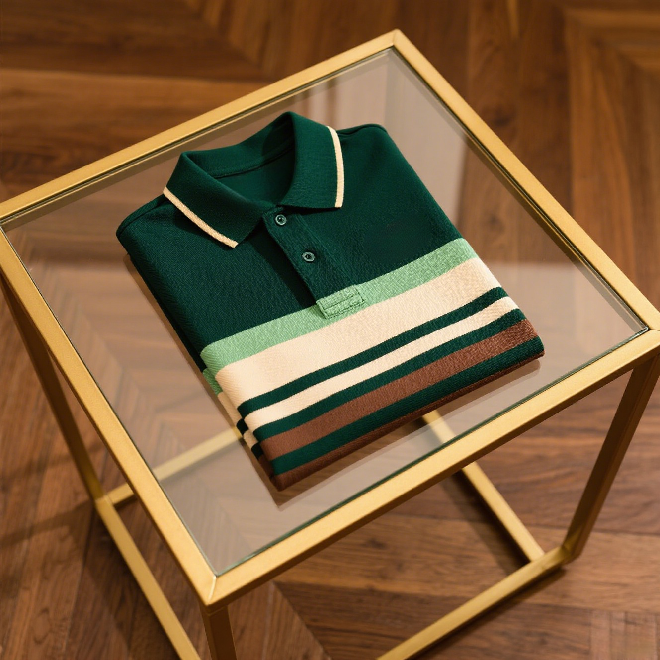 Men's Classic Business Check Logo Button Short Sleeve Polo Shirt