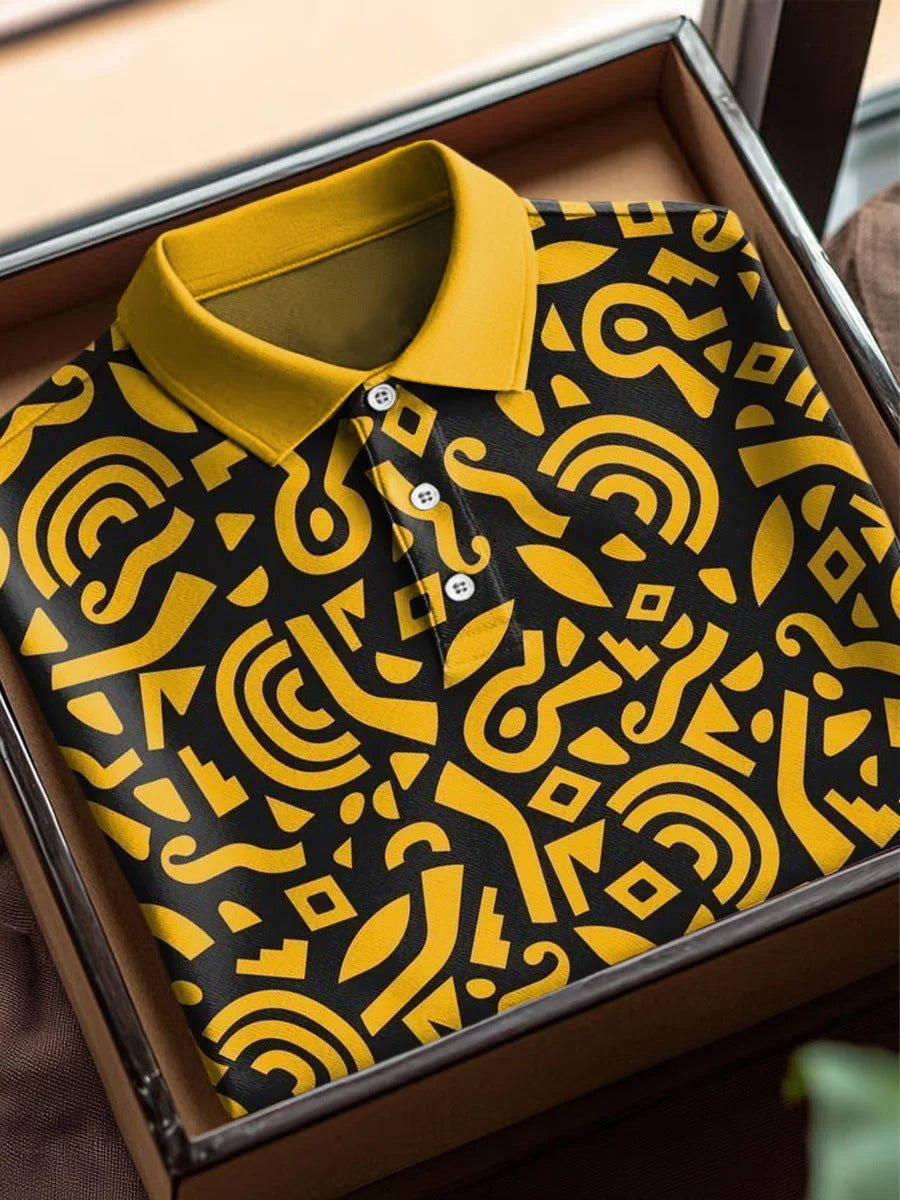 Vintage Ethnic Pattern Art Print Casual Cotton Short Sleeve Polo