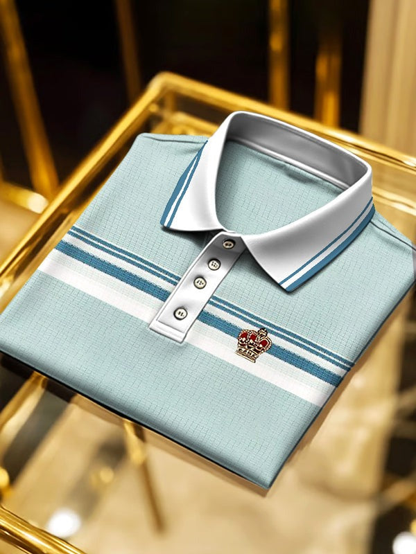 Men's Classic Business Logo Button Short Sleeve Polo Shirt