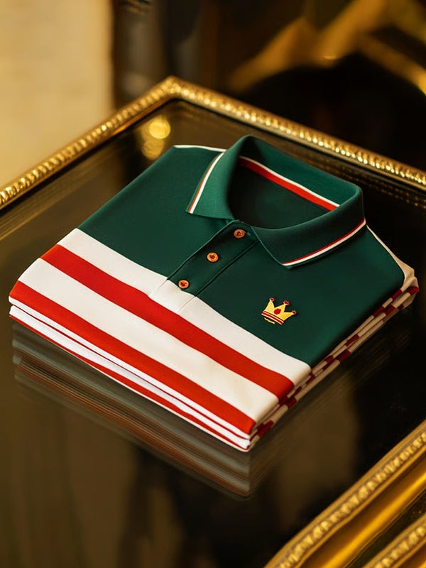 Men's Classic Business Logo Button Short Sleeve Polo Shirt