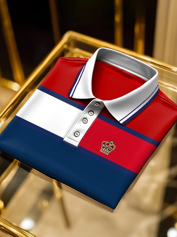 Men's Classic Business Logo Button Short Sleeve Polo Shirt