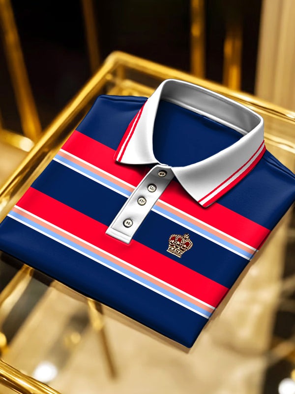 Men's Classic Business Logo Button Short Sleeve Polo Shirt