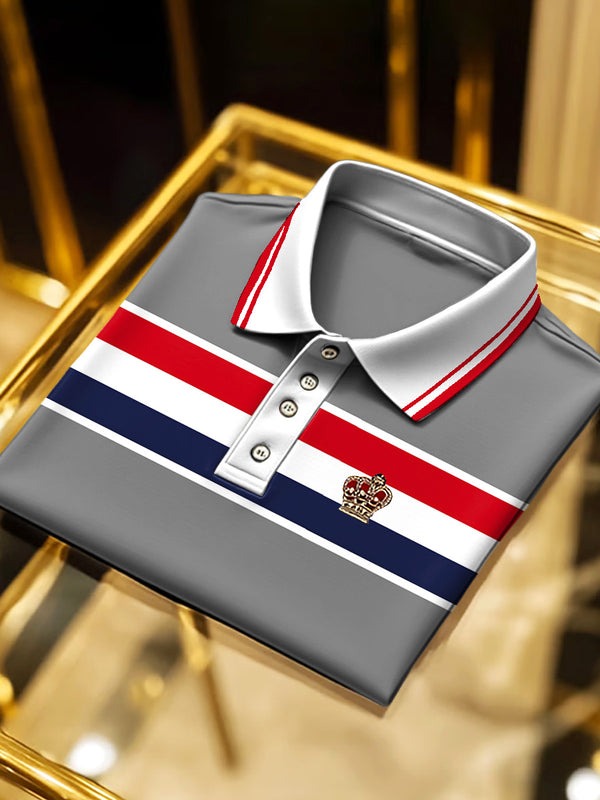 Men's Classic Business Logo Button Short Sleeve Polo Shirt