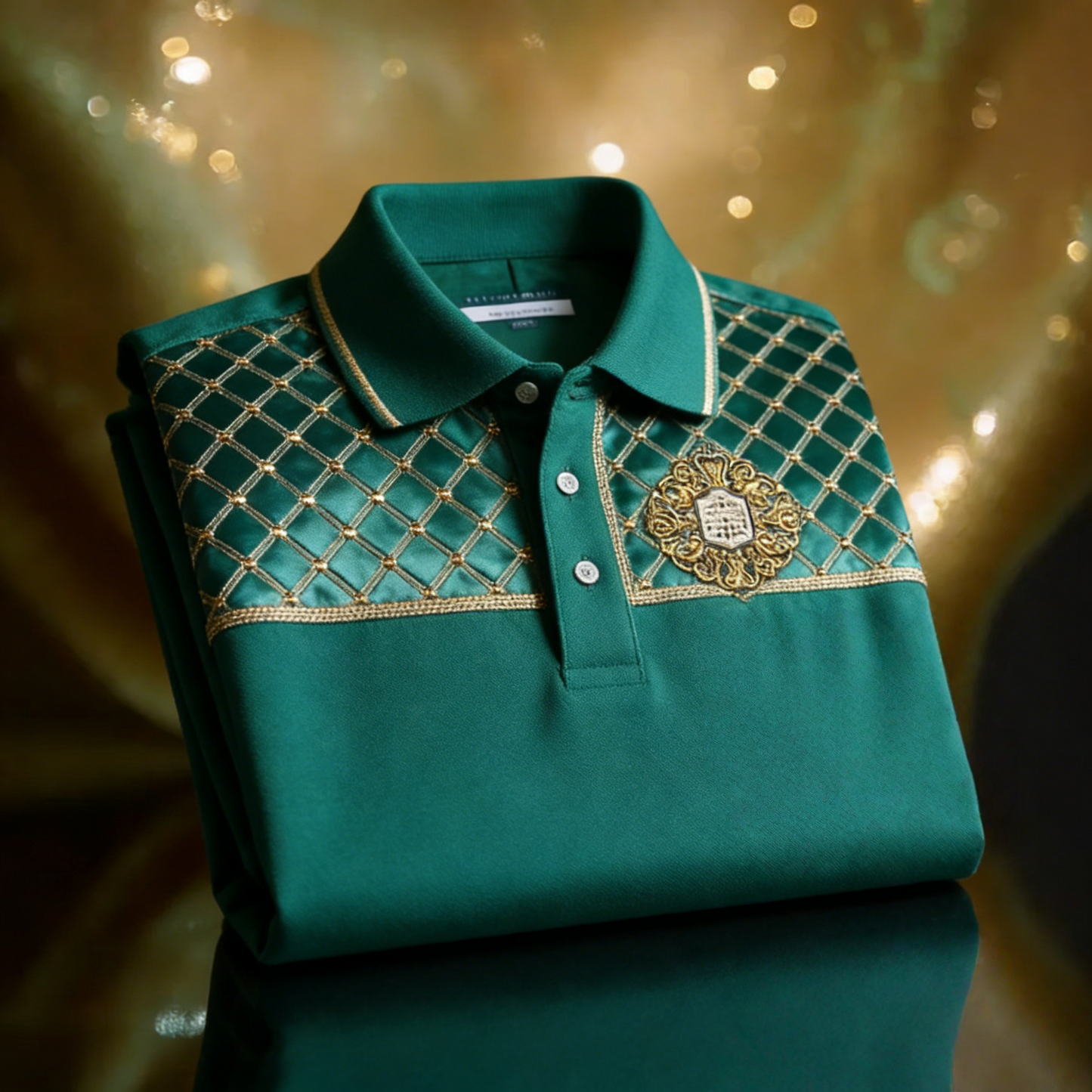 Men's Business Casual Jacquard Button Short Sleeve Polo Shirt