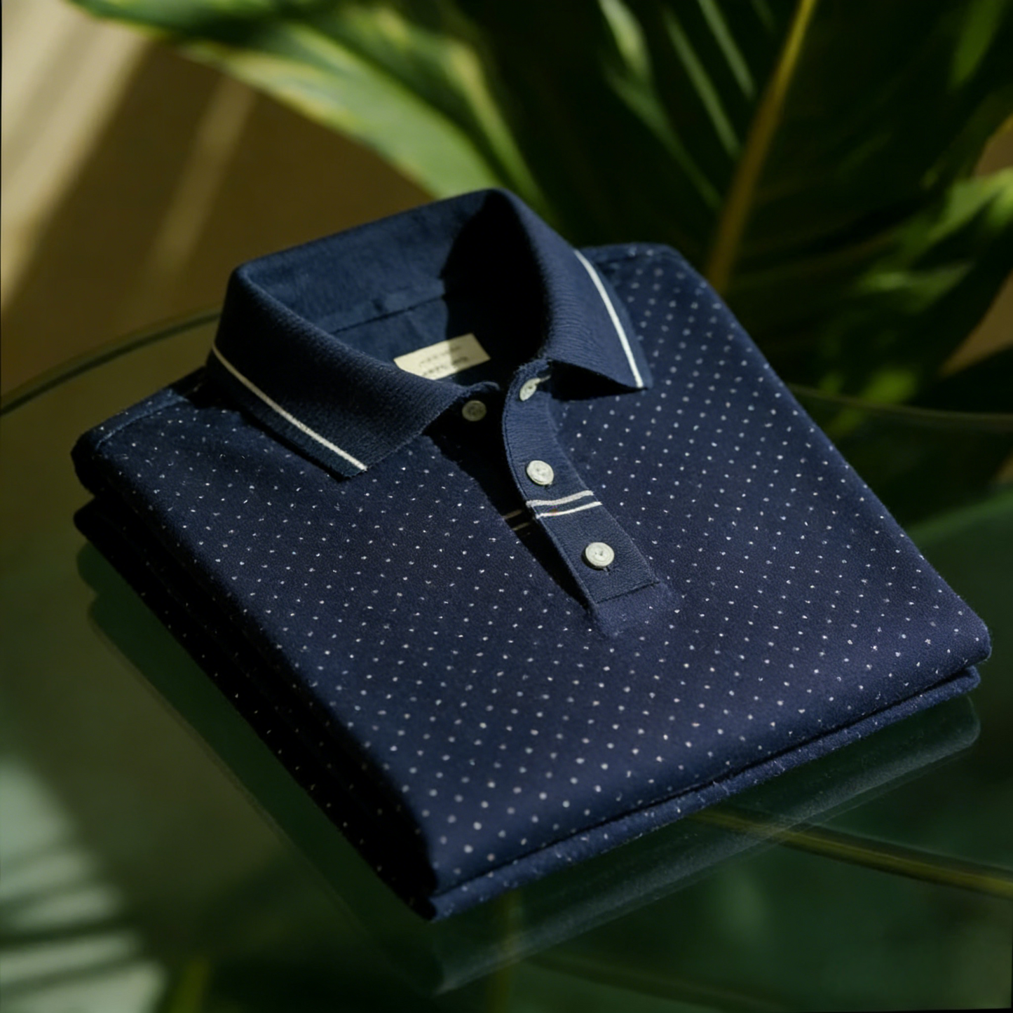 Men's Business Casual Jacquard Button Short Sleeve Polo Shirt