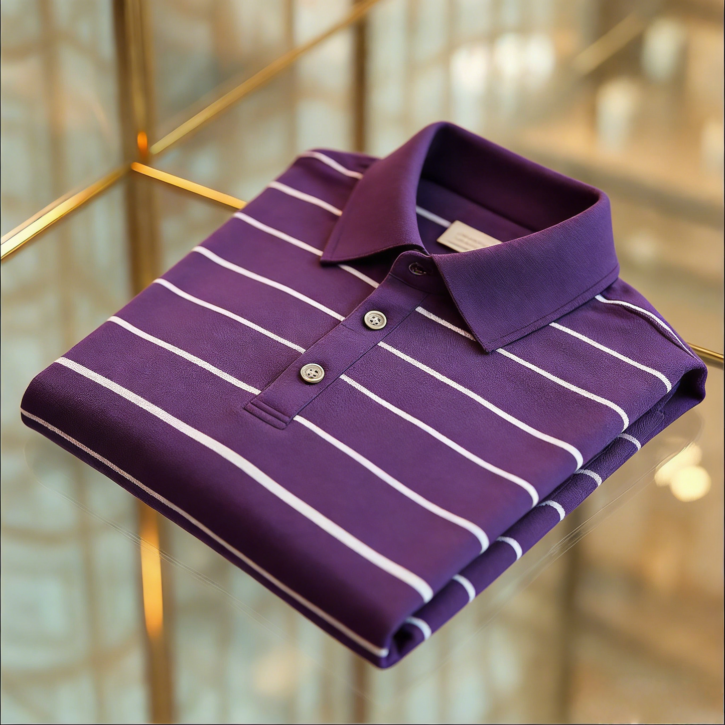 Men's Business Casual Jacquard Button Short Sleeve Polo Shirt