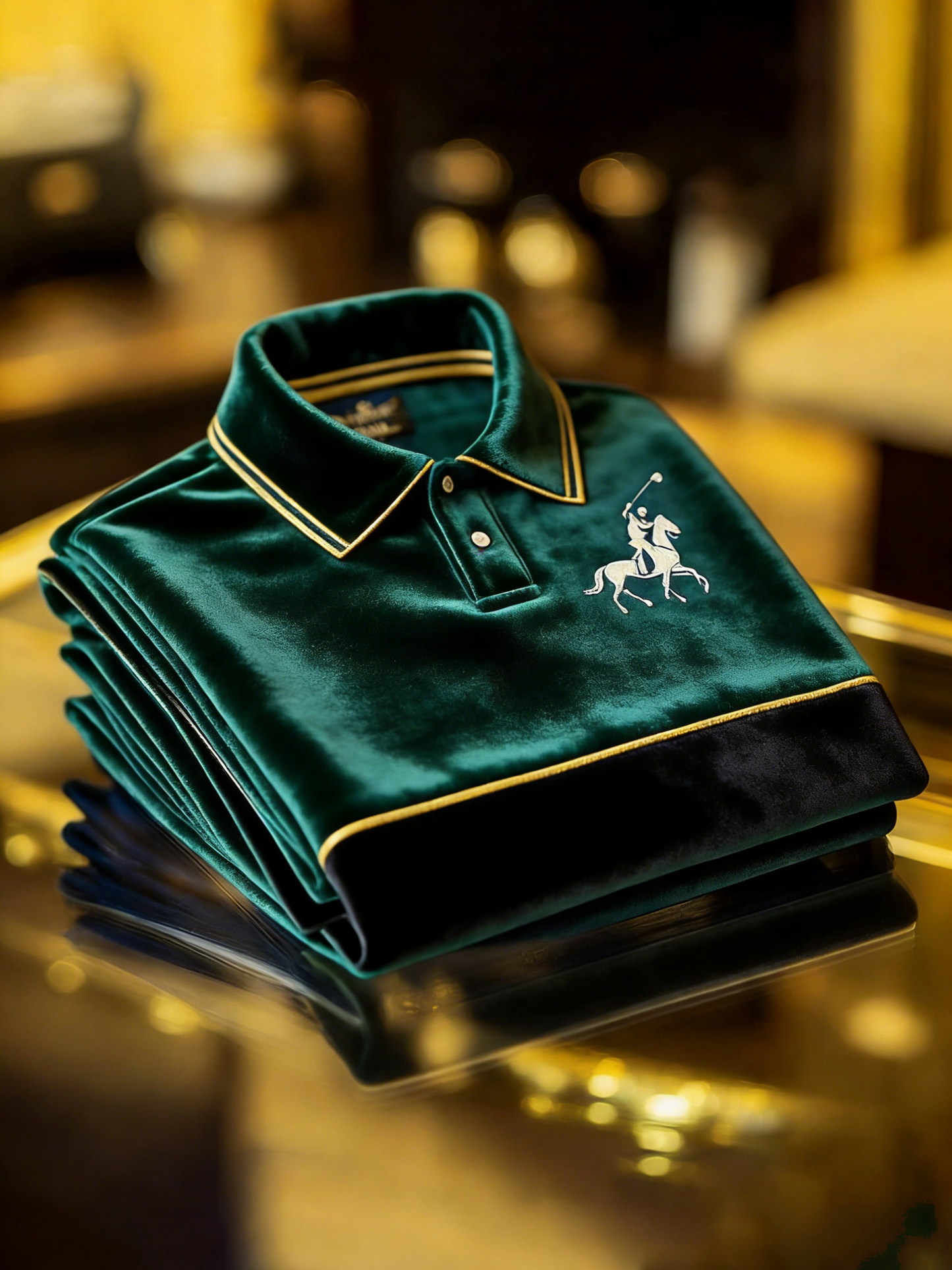 Men's Velvet Business Logo Print Long Sleeve Polo Shirt