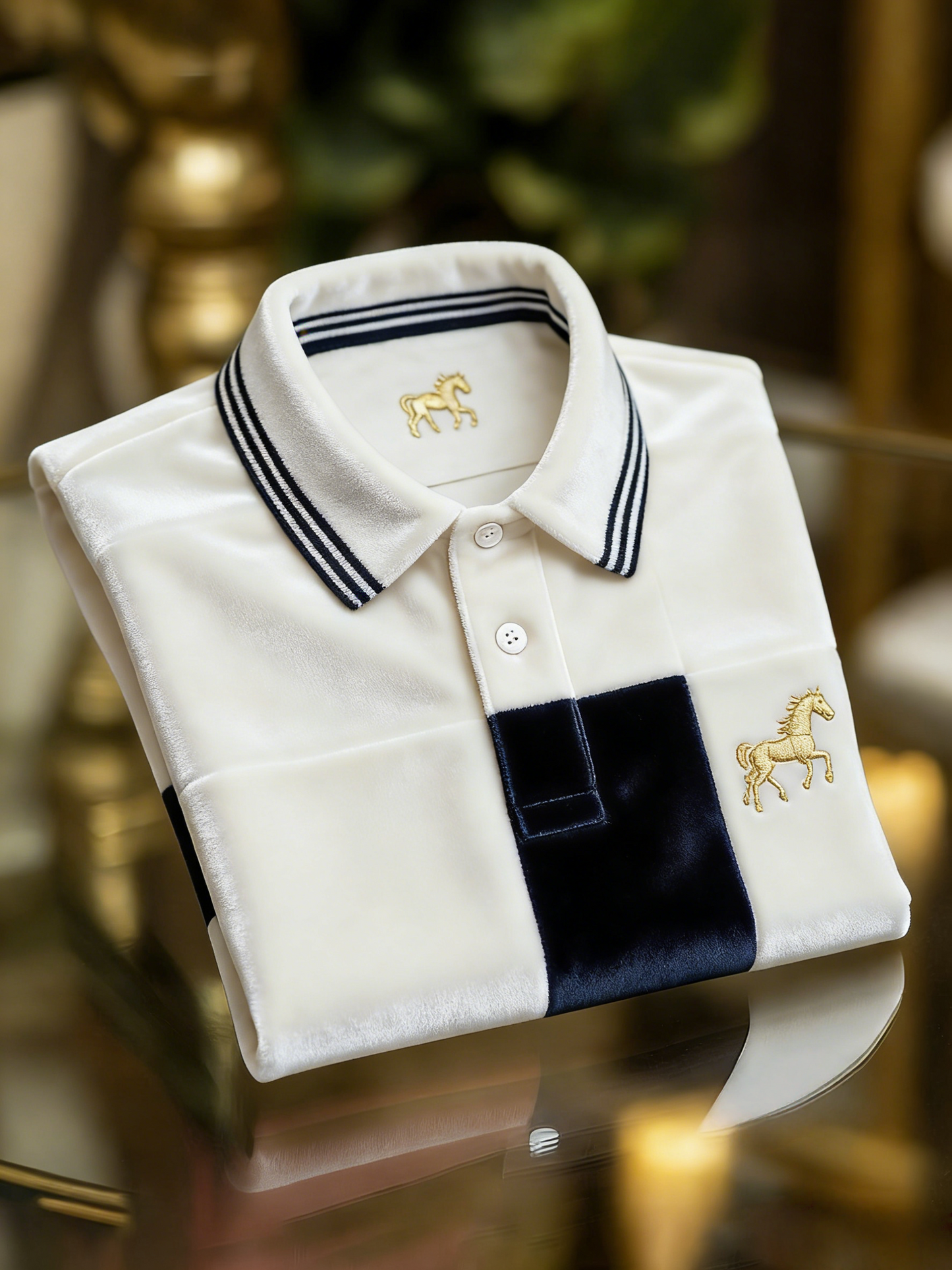 Men's Velvet Business Logo Print Long Sleeve Polo Shirt