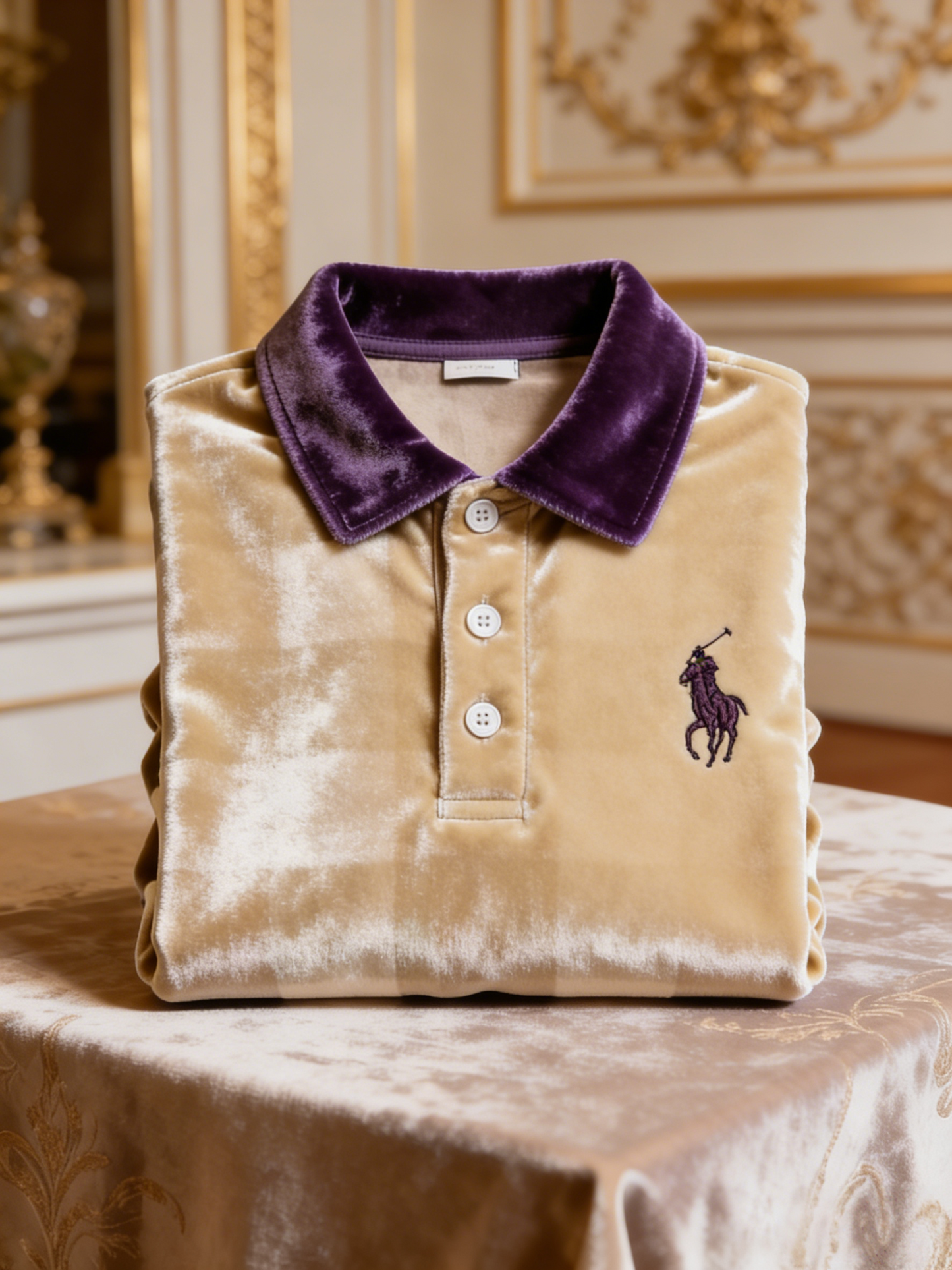 Men's Velvet Business Logo Print Long Sleeve Polo Shirt
