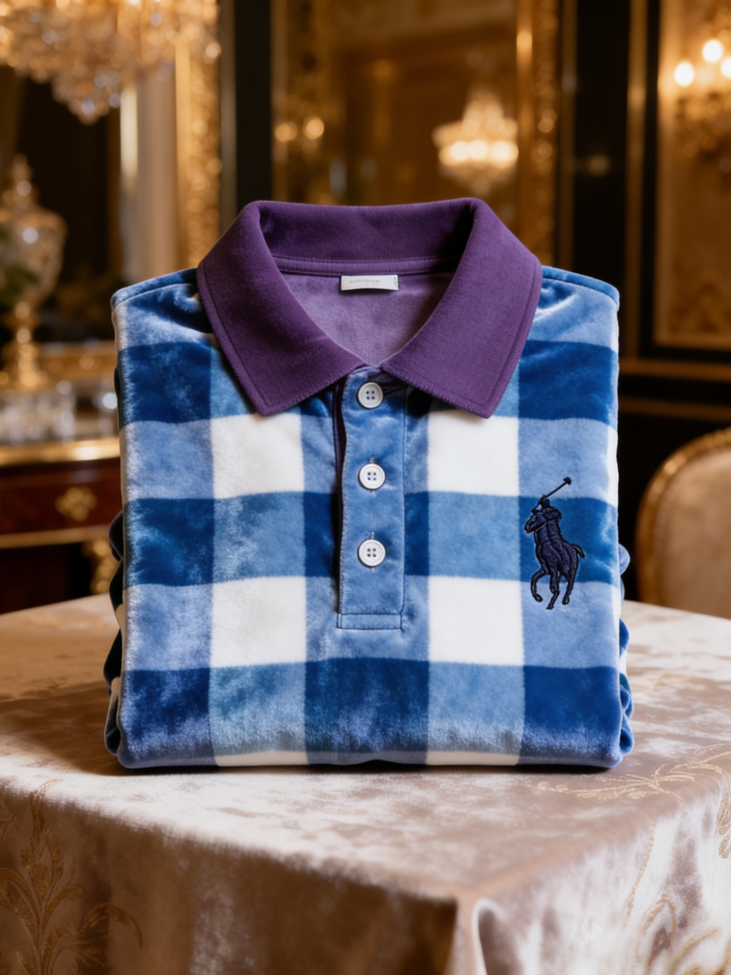 Men's Velvet Business Logo Print Long Sleeve Polo Shirt